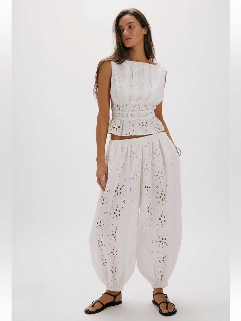 NWT Free People Jude Eyelet Pant Set-Sugar Swizzle